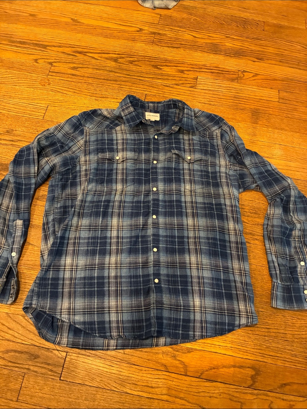 Lucky Brand Men's Blue Plaid Button-Down Shirt Size L